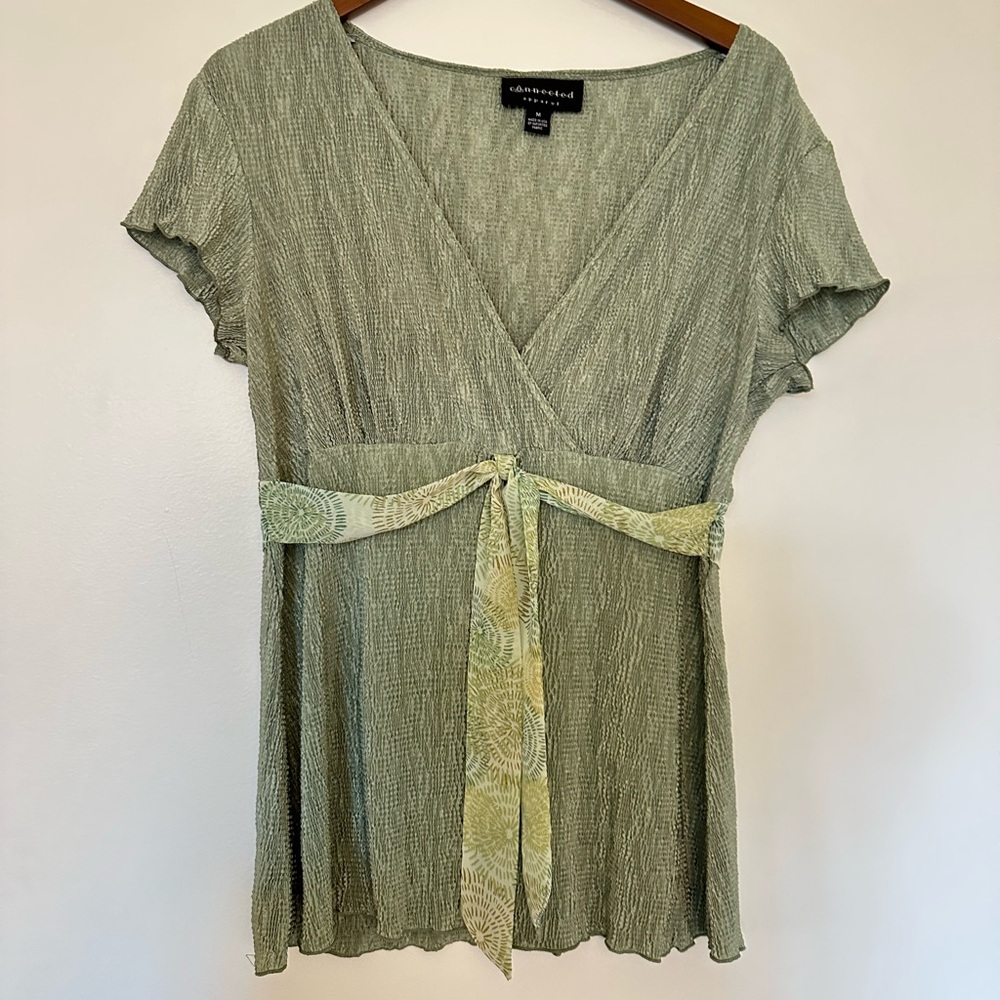 Y2K green top with attached scarf tie